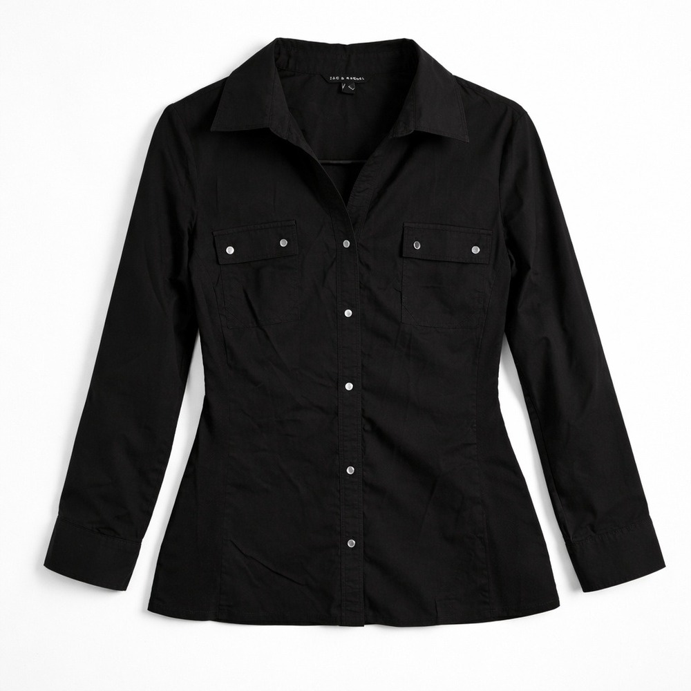 Chic Black M Shirt Cotton Elevated Basic Minimali… - image 2